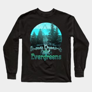 Snowy Dreams and Evergreens Retro Sunset Long Sleeve T-Shirt